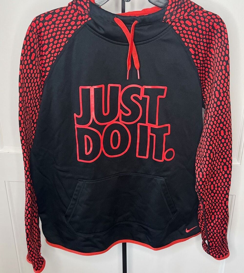 Nike Therma Fit Just Do it Hoodie Black/Red Polka Dot Size Large